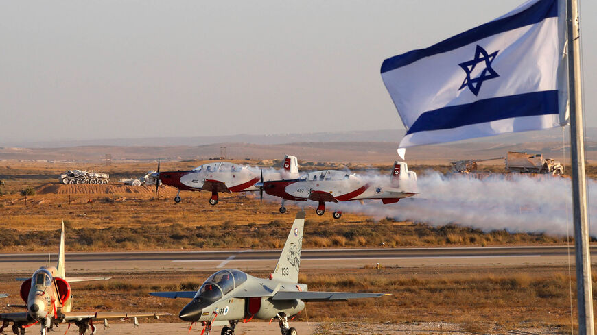 Efroni T-6 Texan II planes take off during an air show at the graduation ceremony of Israel Air Force pilots at the Hatzerim base in the Negev desert, near the southern city of Beer Sheva, Israel, June 27, 2019.