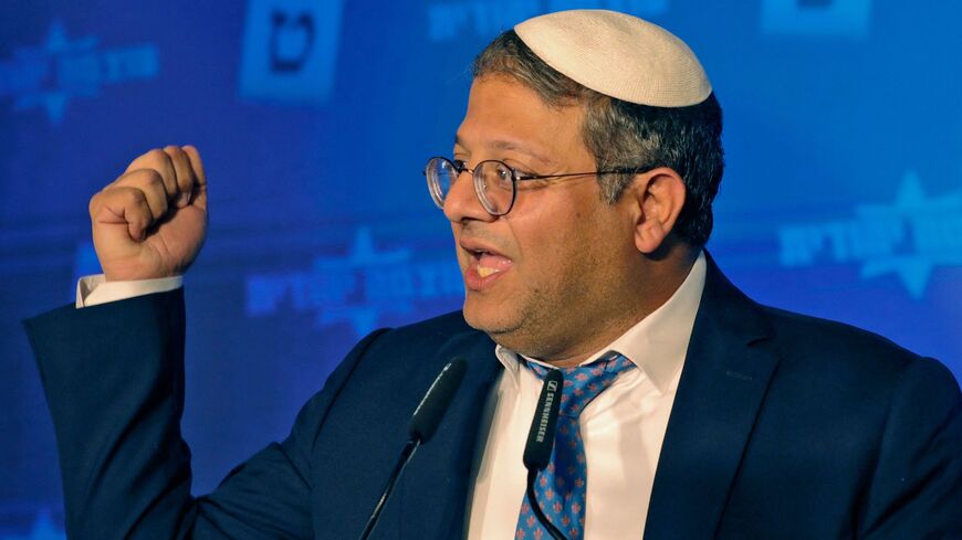 Itamar Ben Gvir, Israel's national security minister and leader of the far-right Jewish Power party, addresses supporters in Jerusalem, November 2, 2022.