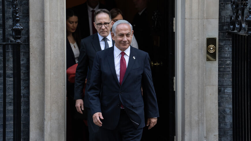 Israel's prime minister Benjamin Netanyahu leaves 10, Downing Street after meeting Britain's Prime Minister, Rishi Sunak, on March 24, 2023 in London, England. 