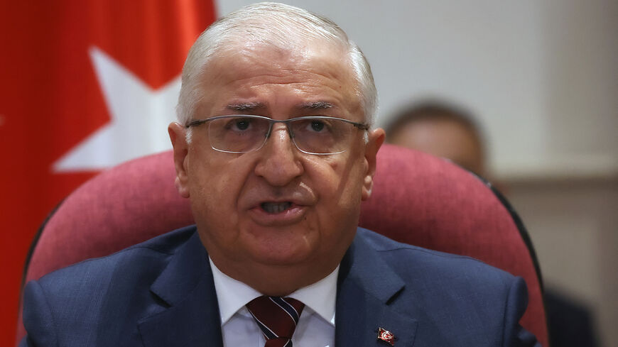 Newly appointed Minister of National Defense Yasar Guler speaks during his handover ceremony at the Ministry of National Defense, Ankara, Turkey, June 5, 2023.