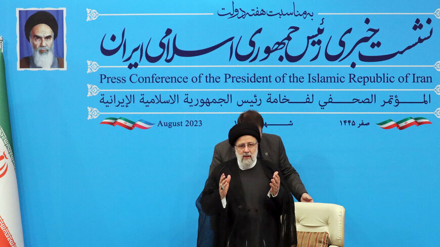 Iran's President Ebrahim Raisi holds a press conference in Tehran on Aug. 29, 2023.