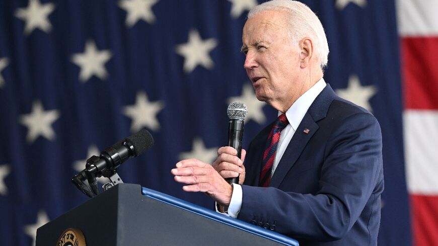 US President Joe Biden speaks at a US Air Force Base in Alaska