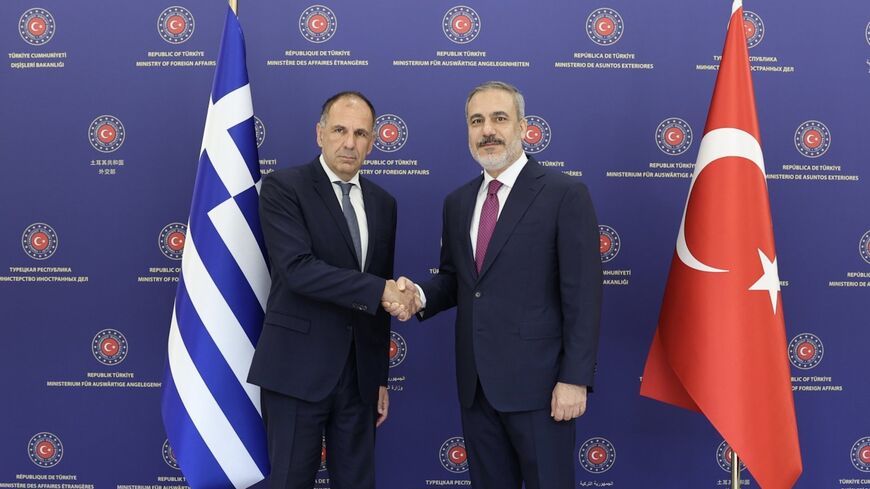 Turkish Foreign Minister Hakan Fidan meets with his Greek counterpart Giorgos Gerapetritis in Ankara, Sept. 5, 2023.