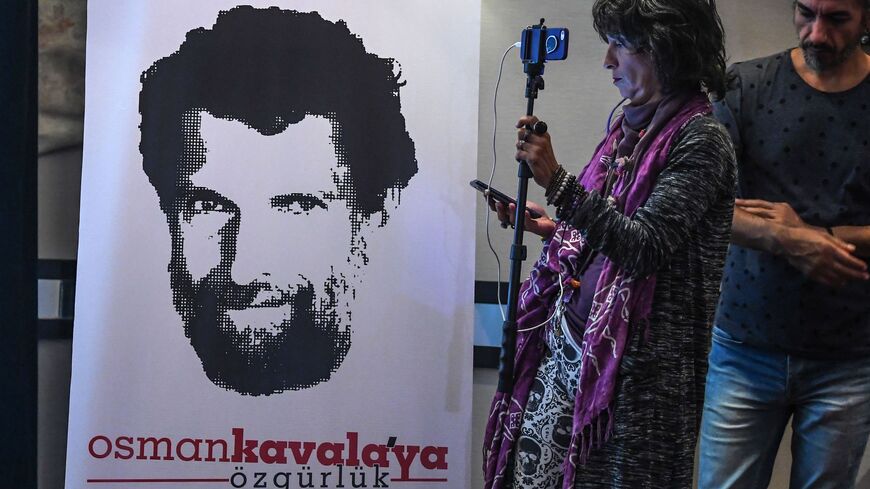 Poster featuring jailed businessman and philanthropist Osman Kavala.