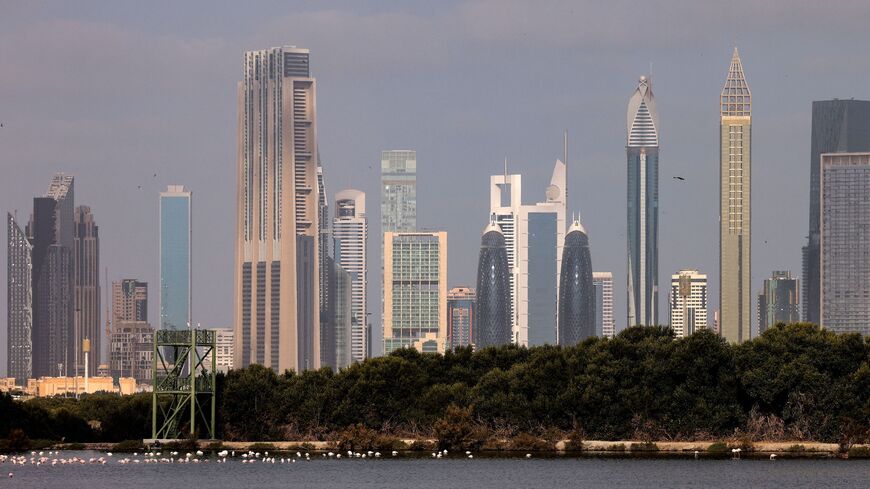 This image shows high-rise buildings in Dubai, on Feb. 18, 2023.