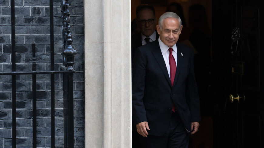 Israel's Prime Minister Benjamin Netanyahu leaves 10 Downing Street after meeting Britain's Prime Minister Rishi Sunak, London, March 24, 2023.
