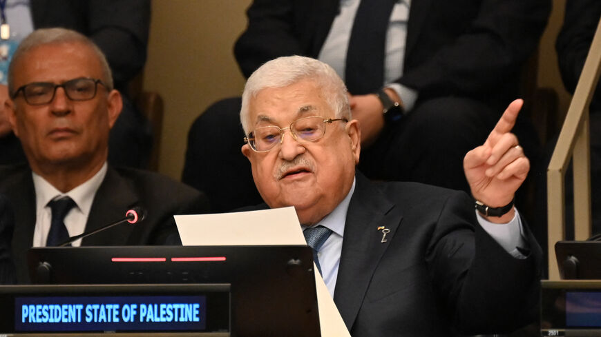 Palestinian Authority President Mahmud Abbas speaks during a high-level event to commemorate the 75th anniversary of the Nakba at the United Nations headquarters in New York on May 15, 2023. (Photo by Ed JONES / AFP) (Photo by ED JONES/AFP via Getty Images)