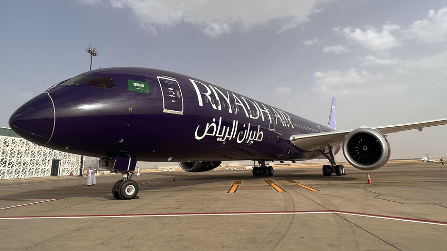 The first liveried Riyadh Air Boeing 787-9 Dreamliner is unveiled during a ceremony at the King Khaled International Airport in Riyadh, on June 12, 2023. (Photo by Rania SANJAR / AFP) (Photo by RANIA SANJAR/AFP via Getty Images)