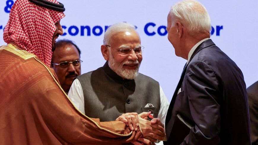 Saudi Arabia's Crown Prince and Prime Minister Mohammed bin Salman (L), India's Prime Minister Narendra Modi (C) and US President Joe Biden attend a session as part of the G20 Leaders' Summit at the Bharat Mandapam in New Delhi on Sept. 9, 2023. 