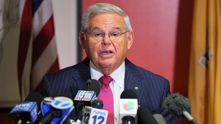 Sen. Bob Menendez (D-NJ) speaks during a press conference at Hudson County Community College’s North Hudson Campus, Union City, New Jersey, Sept. 25, 2023.