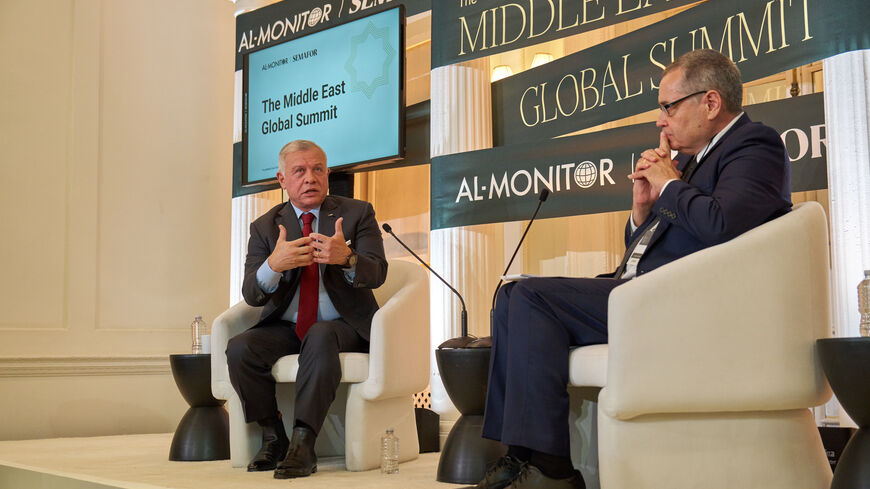 Jordanian King Abdullah II at the Middle East Global Summit on Sept. 20, 2023. (Al-Monitor/Yvonne Tnt)