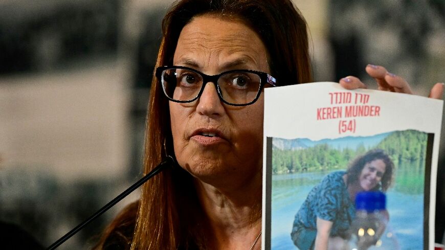 Mor Raviv spoke at a media briefing in a Madrid Jewish centre with four other relatives of hostages kidnapped during the Hamas attack