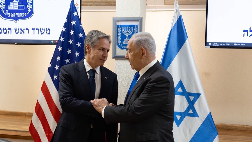 US Secretary of State Antony Blinken meets with Israeli Prime Minister Benjamin Netanyahu in Tel Aviv, Oct. 12, 2023.
