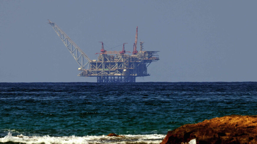 A view of the platform of the Leviathan natural gas field in the Mediterranean Sea is pictured from the northern coastal beach of Nasholim, Israel, Aug. 29, 2022.