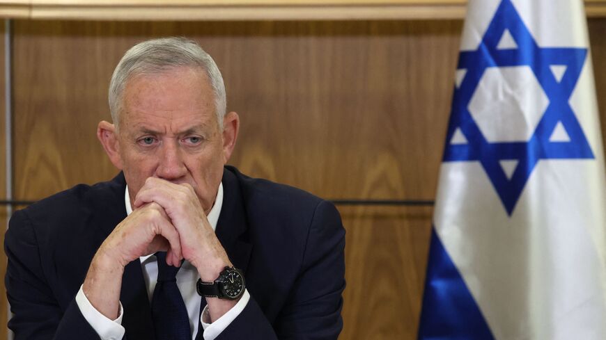 Israel's opposition leader and former defence minister Benny Gantz attends a press conference in Jerusalem on February 13, 2023, against controversial legal reforms being touted by the country's hard-right government. (Photo by GIL COHEN-MAGEN / AFP) (Photo by GIL COHEN-MAGEN/AFP via Getty Images)