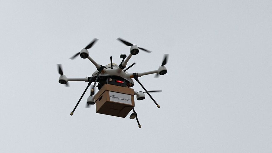Drone package delivery takes off in Jerusalem on September 13, 2023. (Photo by AHMAD GHARABLI / AFP) (Photo by AHMAD GHARABLI/AFP via Getty Images)