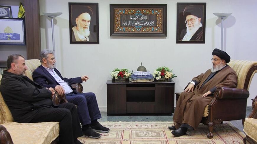 Hezbollah Secretary General Hassan Nasrallah meets deputy head of Hamas’ politburo Saleh al-Arouri, and head of the Islamic Jihad Ziad al-Nakhalah.  
