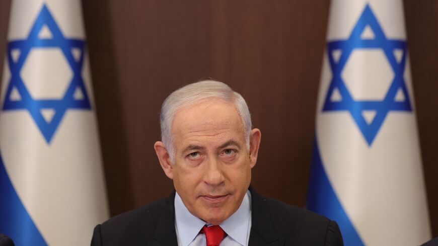 Israeli Prime Minister Benjamin Netanyahu at the weekly cabinet meeting at his office in Jerusalem on September 27, 2023