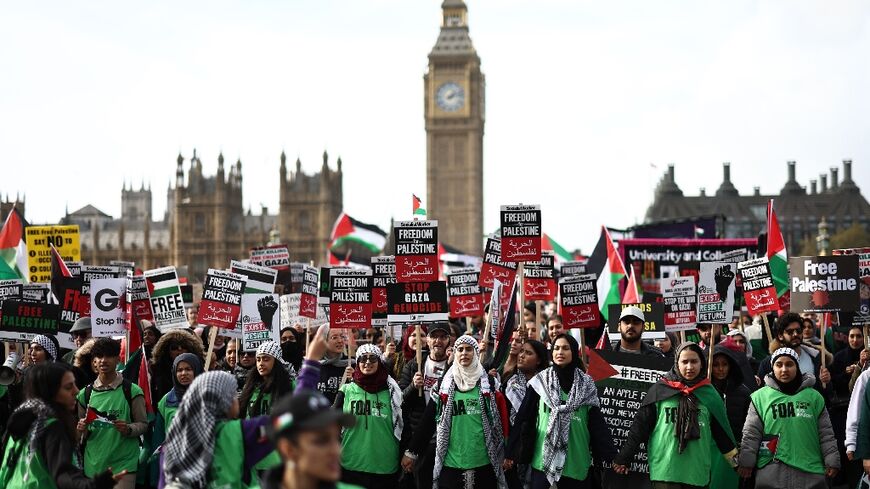 Many demonstrators waved Palestinian flags