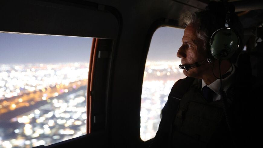 US Secretary of State Antony Blinken flies out of meetings in Baghdad by helicopter on November 5, 2023