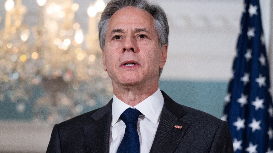 US Secretary of State Antony Blinken speaks to the press prior to meeting with African Union Commission Chairperson Moussa Faki Mahamat at the State Department