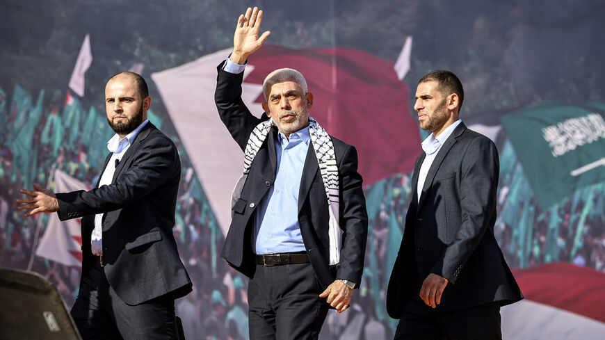 Yahia al-Sinwar (C), Gaza Strip chief of the Palestinian Islamist Hamas movement.