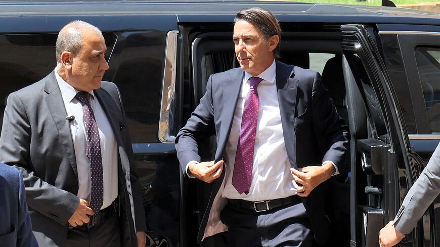 US Special Presidential Coordinator for Global Infrastructure and Energy Security Amos Hochstein (R) arrives at the government palace for his meeting with Lebanon's caretaker prime minister in Beirut on August 30 2023. (Photo by ANWAR AMRO / AFP) (Photo by ANWAR AMRO/AFP via Getty Images)