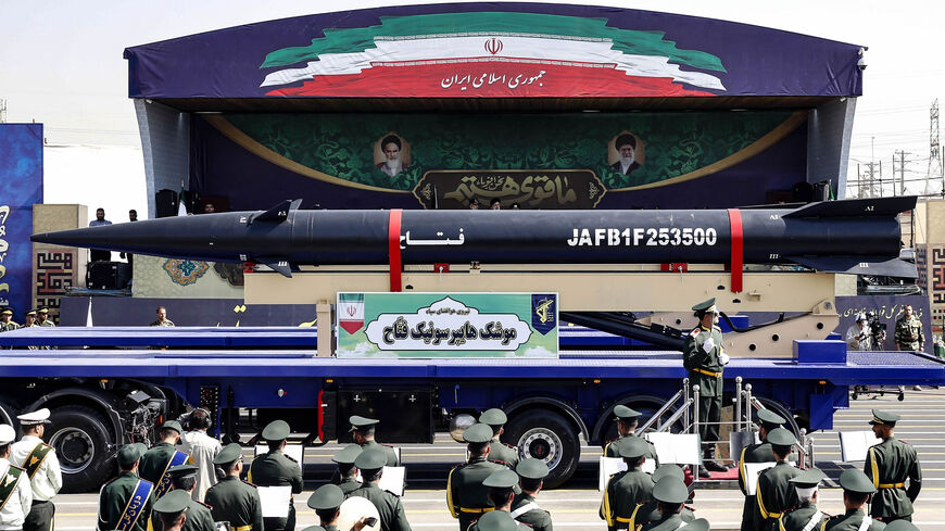 A truck carries an Iranian Fattah hypersonic ballistic missile during the annual military parade marking the anniversary of the outbreak of the devastating 1980-1988 war with Saddam Hussein's Iraq, in Tehran, Iran, Sept. 22, 2023.