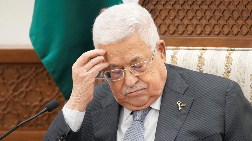 Palestinian President Mahmoud Abbas looks on during a meeting with French President on October 24, 2023 in the West Bank city of Ramallah. Macron's visit comes more than two weeks after Hamas militants stormed into Israel from the Gaza Strip and killed at least 1,400 people, according to Israeli officials while Israel continues a relentless bombardment of the Gaza Strip and prepares for a ground offensive with more than 5,000 Palestinians, mainly civilians, killed so far across the Palestinian territory, ac