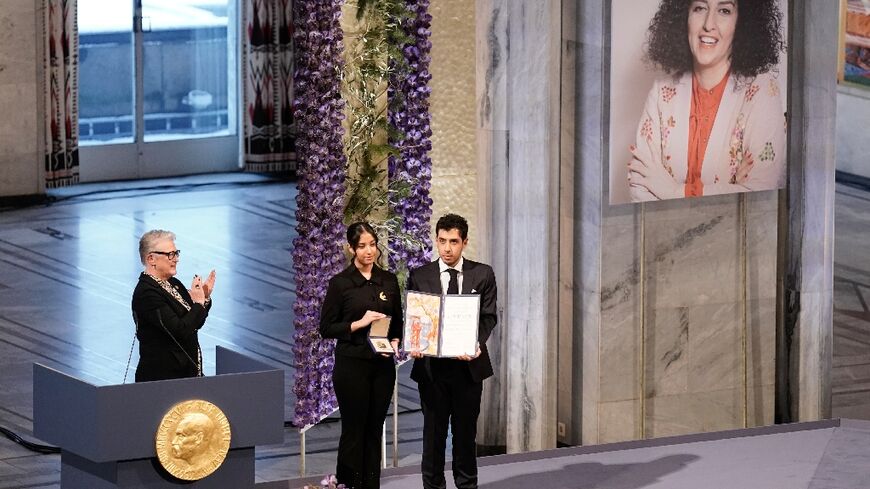 Nobel Peace Prize laureate Narges Mohammadi was represented by her 17-year-old twins, Ali and Kiana