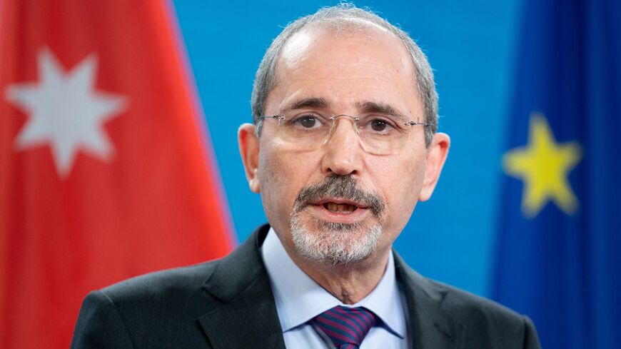 Jordan's Foreign Minister Ayman Safadi gives a joint press conference with his German counterpart following talks at the Foreign Ministry in Berlin on March 10, 2021. 