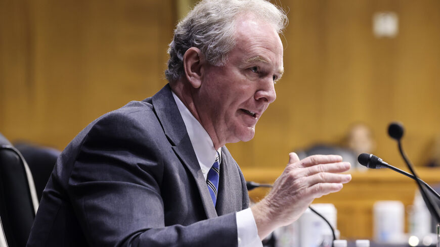 Sen. Chris Van Hollen (D-MD) speaks during a Senate Appropriations Committee hearing on the Defense Department's budget request on Capitol Hill on June 17, 2021 in Washington, DC. 