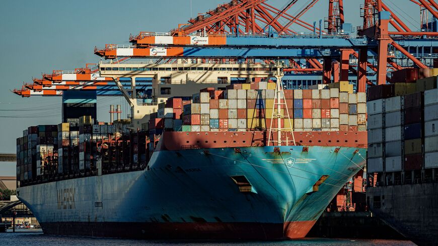 The Container ship Maersk Bratan" is discharged at the terminals of HHLA (Hamburg Port Logistics Inc) in Hamburg on June 22, 2022.