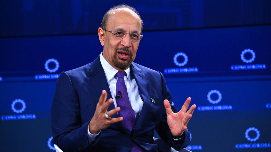 Saudi Arabia's Minister of Investment Khalid Al-Falih speaks on stage during the 2022 Concordia Annual Summit at the Sheraton Hotel, New York, Sept. 19, 2022.