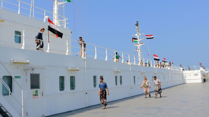 A picture taken during an organized tour by Yemen's Houthi rebels (onboard) on Nov. 22, 2023.