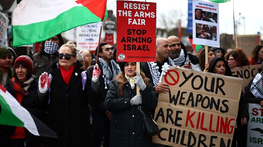Pro-Palestinian protesters picketed an armoured vehicles conference in southwest London this week