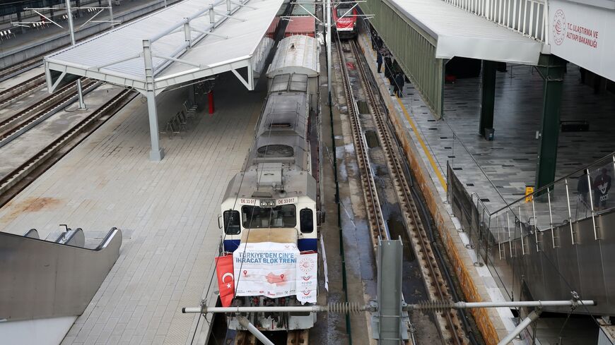 An export train to Russia and China leaves Ankara station, Jan. 29, 2021. 