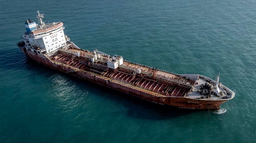 This picture taken on Oct. 31, 2022 shows a view of an oil tanker, seized by Iranian naval forces at the Gulf port of Bandar Abbas in southern Iran.