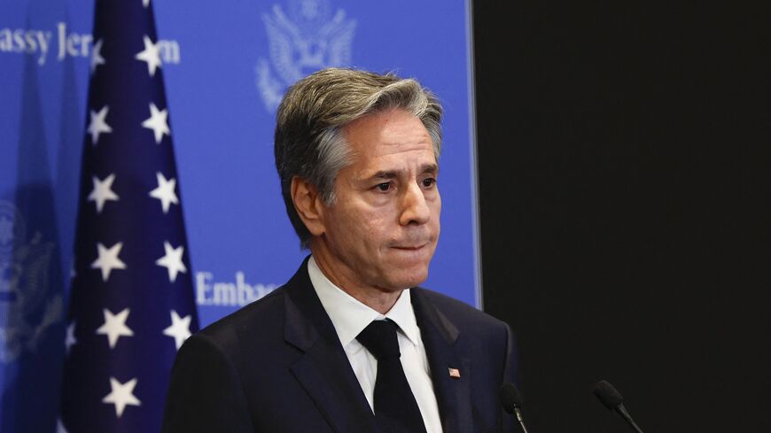 US Secretary of State Antony Blinken addresses a press conference in Tel Aviv on Jan. 9, 2024, during his week-long trip aimed at calming tensions across the Middle East.