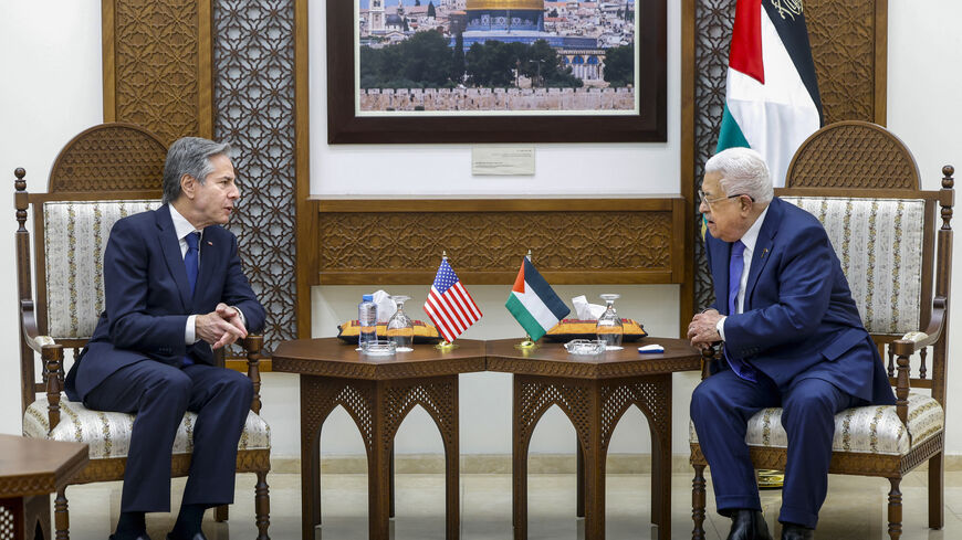 US Secretary of State Antony Blinken (L) meets with Palestinian president Mahmud Abbas, during his week-long trip aimed at calming tensions across the Middle East, in the Muqata'a, in Ramallah in the Israeli-occupied West Bank on January 10, 2024. 