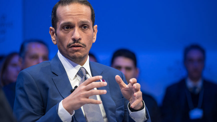 Qatar's Prime Minister and Foreign Minister Sheikh Mohammed bin Abdulrahman al-Thani speaks during a session of the annual meeting of the World Economic Forum (WEF) in Davos on January 16, 2024. (Photo by Fabrice COFFRINI / AFP) (Photo by FABRICE COFFRINI/AFP via Getty Images)