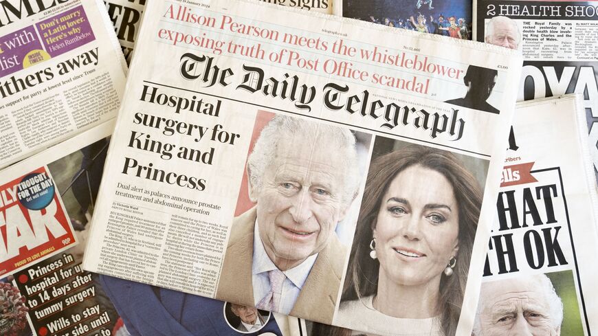 Photo illustration of a selection of front pages from UK daily national newspaper coverage, London, Jan. 18, 2024. 