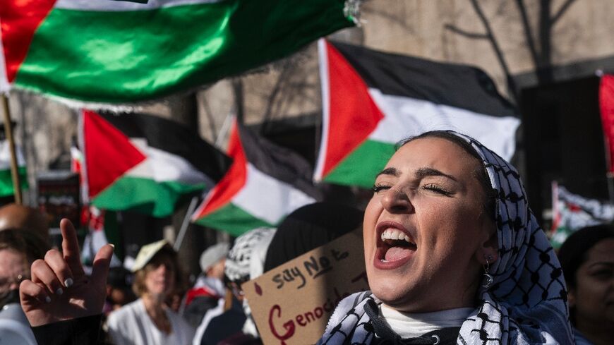 Demonstrators protesting Israel's bombardment of Gaza rallied in Washington during a global 'day of action' on January 13, 2024