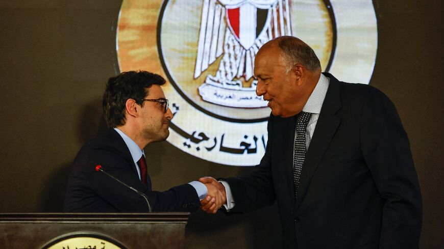 Egypt's Foreign Minister Sameh Shoukry and his French counterpart Stephane Sejourne hold a press conference in Cairo