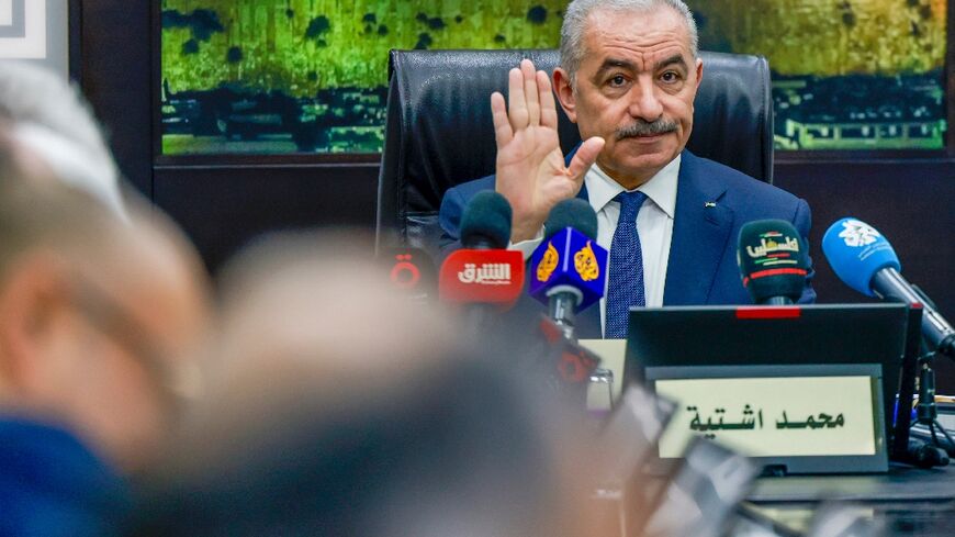 Palestinian prime minister Mohammad Shtayyeh at the cabinet meeting where he announced his resignation, in the West Bank city of Ramallah, on February 20, 2024
