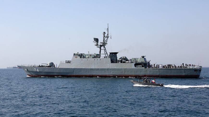 An Iranian Navy warship in the Strait of Hormuz, on April 30, 2019. 