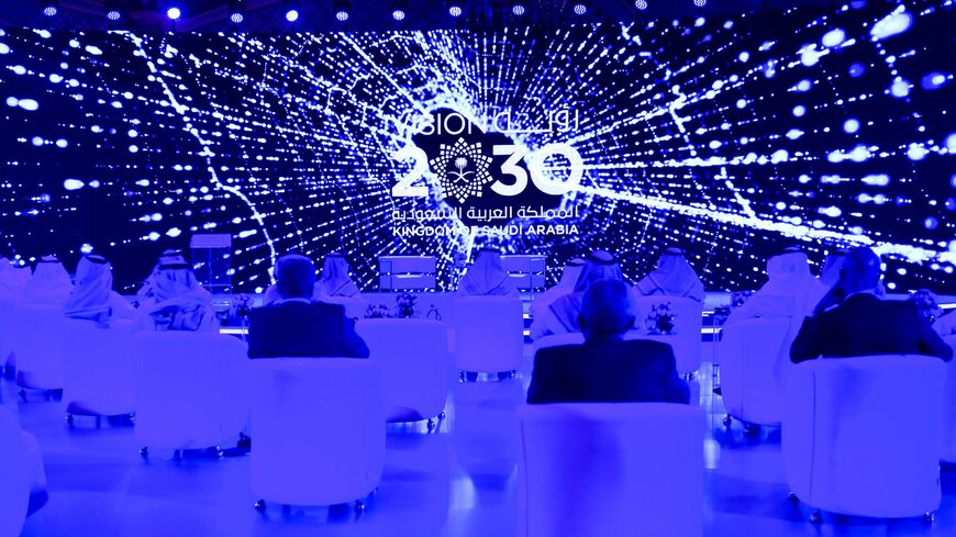 Guests attend the Global AI 2020 (Artificial Intelligence) Summit in the Saudi capital, Riyadh, on Oct. 21, 2020.