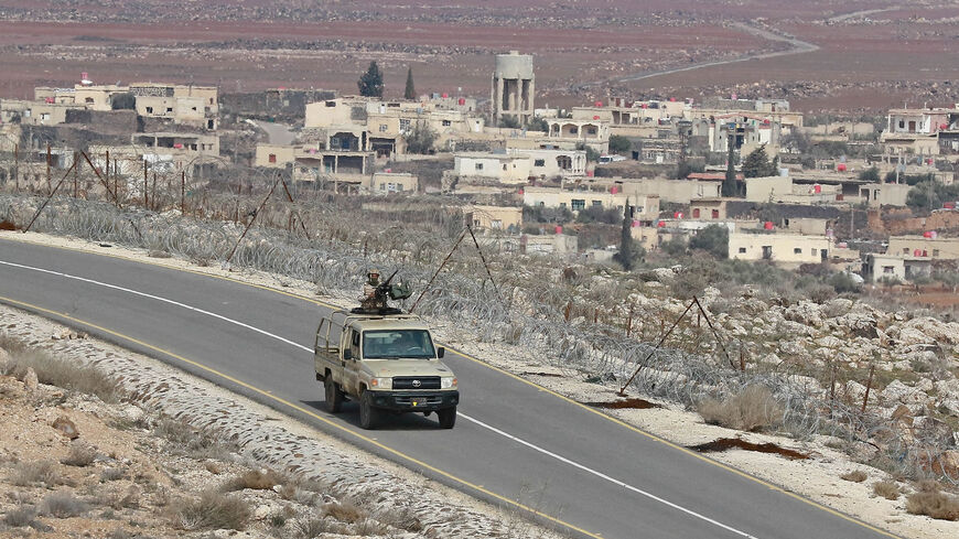 A picture taken during a tour organized by the Jordanian army shows soldiers patrolling along the border with Syria to prevent drug trafficking, Feb. 17, 2022.