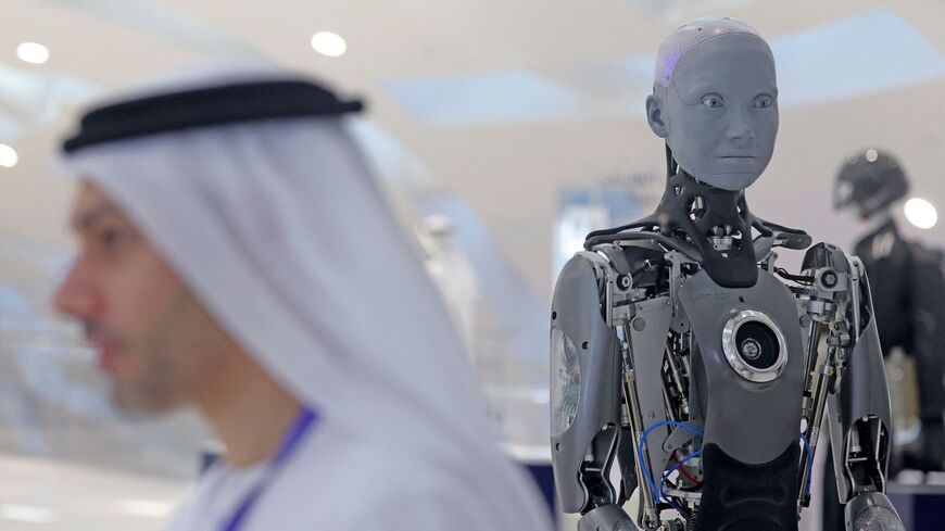 The Ameca humanoid robot greets visitors at Dubai's Museum of the Future, on October 11, 2022. (Photo by Karim SAHIB / AFP) (Photo by KARIM SAHIB/AFP via Getty Images)