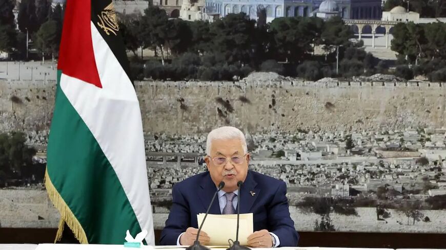 Palestinian President Mahmoud Abbas speaks during a meeting of the Palestinian leadership at the presidential headquarters, Ramallah, on Dec. 2, 2023.